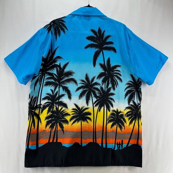 HIGHSEAS Resort Wear Hawaiian Shirt Mens L Bahamas Palm Tree Short Sleeves Blue - Picture 2 of 11